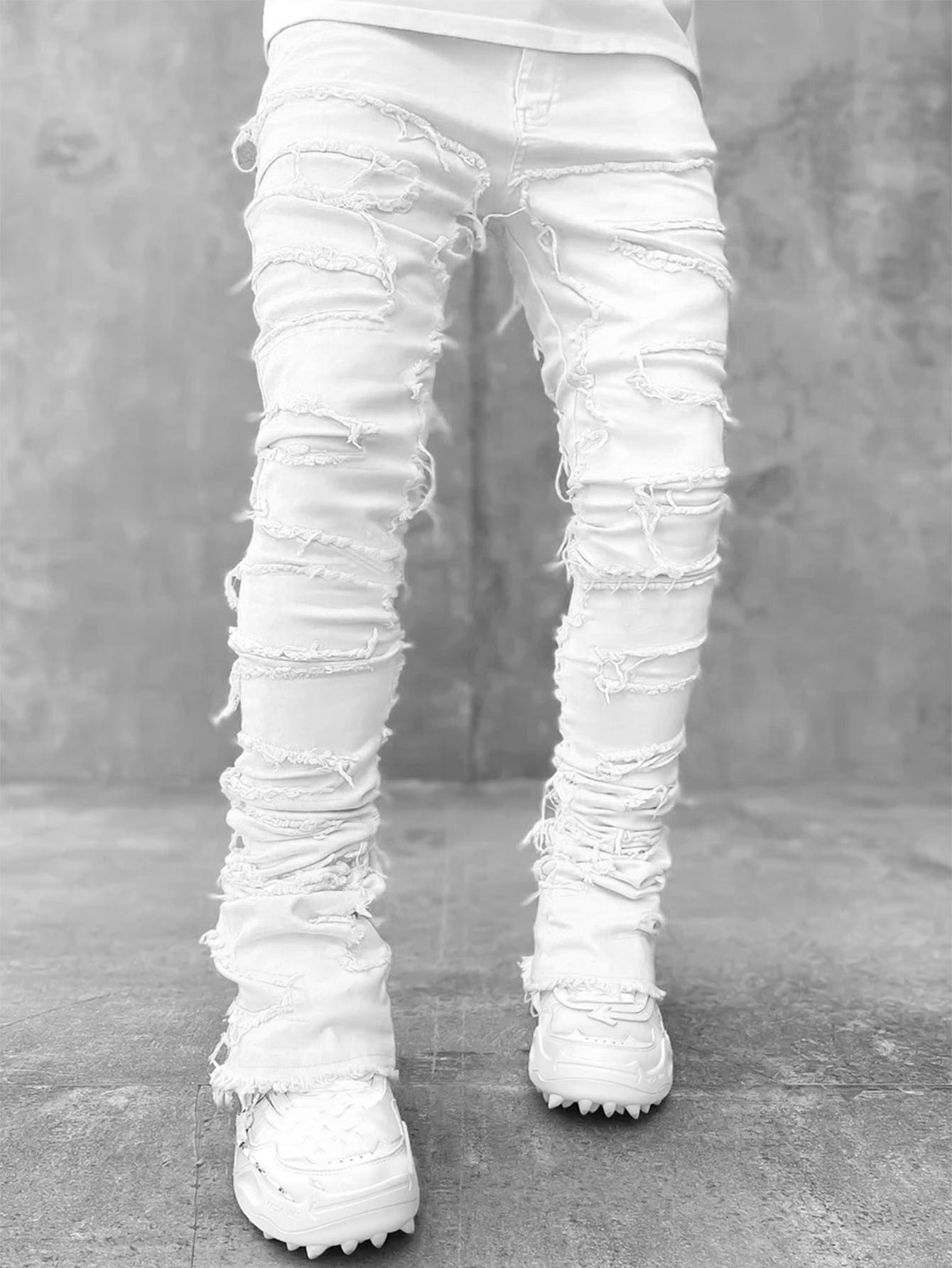 Men's denim straight leg pants with elastic patch fabric - E-Esther Clothing Store