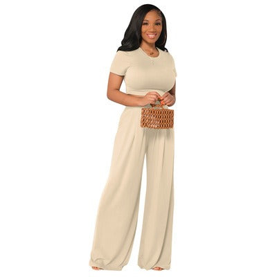 European and American Large Sized Womens Fashion Casual Wide Leg Two Piece Set for Women - E-Esther Clothing Store