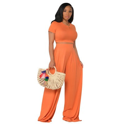 European and American Large Sized Womens Fashion Casual Wide Leg Two Piece Set for Women - E-Esther Clothing Store