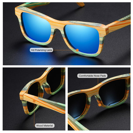 Skateboard Wood Bamboo Sunglasses Polarized for Women Mens New Brand Designer Wooden Sun Glasses UV Protection Lens - E-Esther Clothing Store