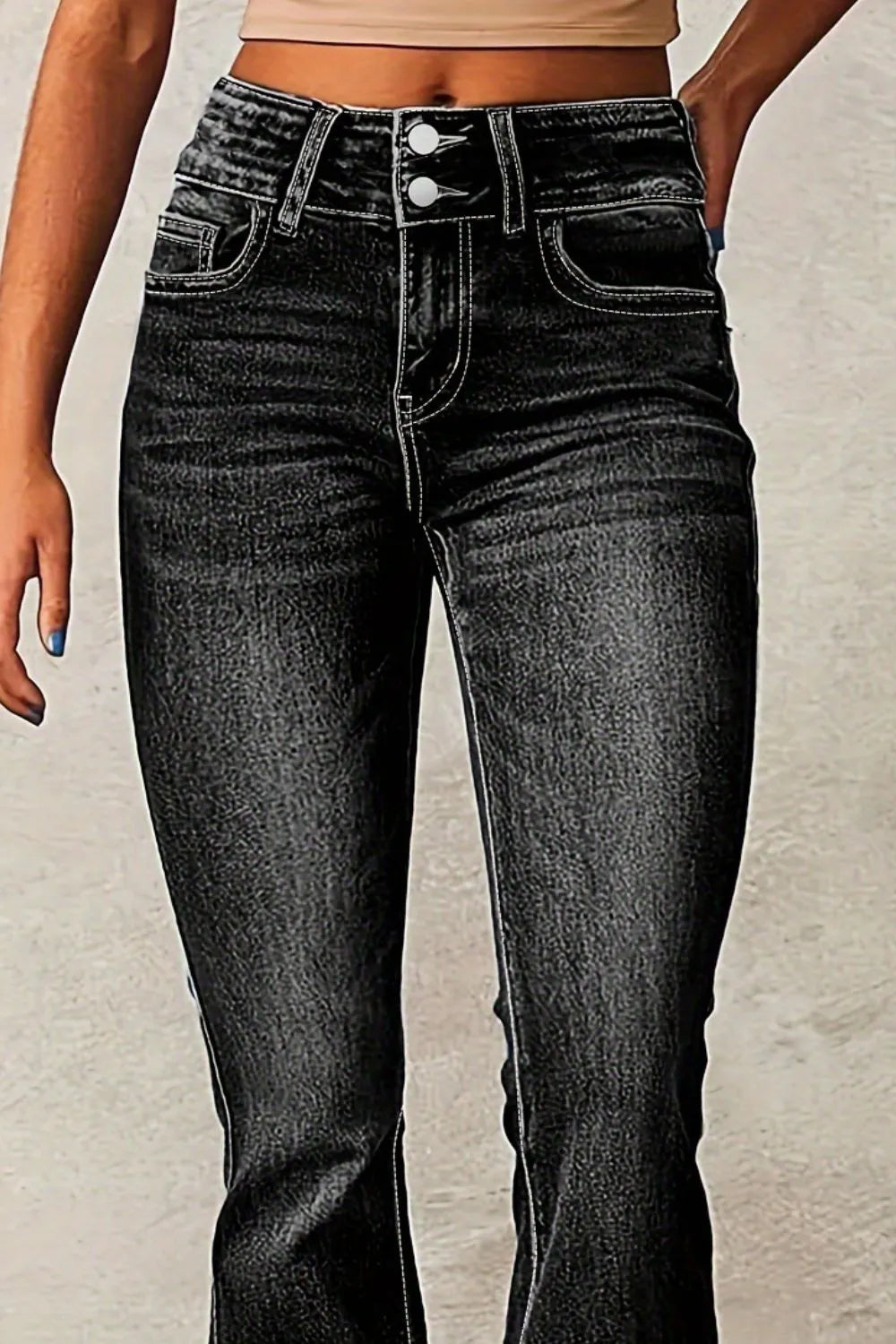 Cat Whisker Washed Bootcut Jeans - E-Esther Clothing Store