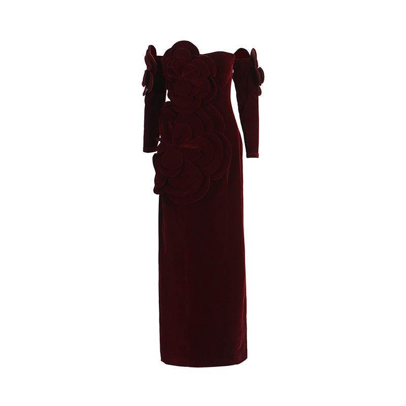 European and American socialite style slim fit and slimming strapless skirt temperament floral long dress for women - E-Esther Clothing Store