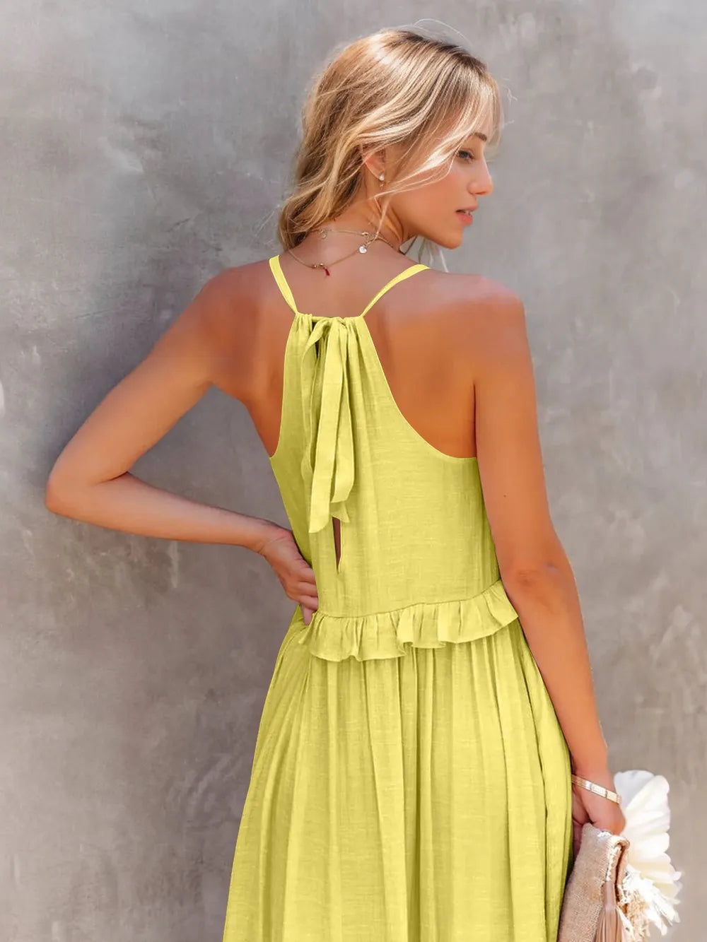 Ruffled Sleeveless Tiered Maxi Dress with Pockets - E-Esther Clothing Store