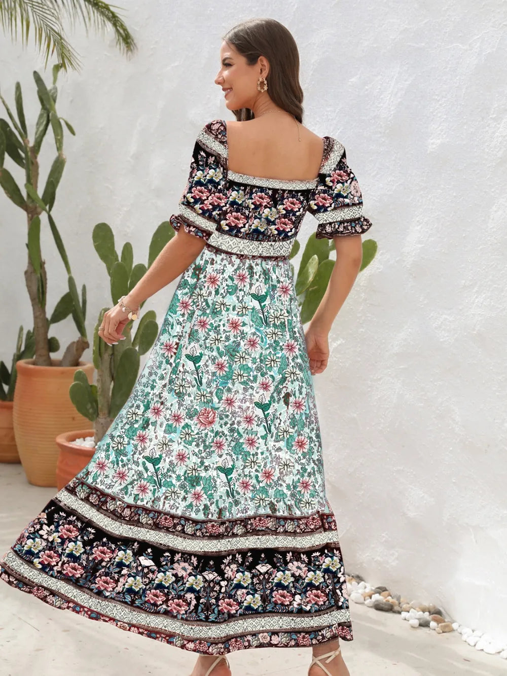 Floral Flounce Sleeve Midi Dress - E-Esther Clothing Store