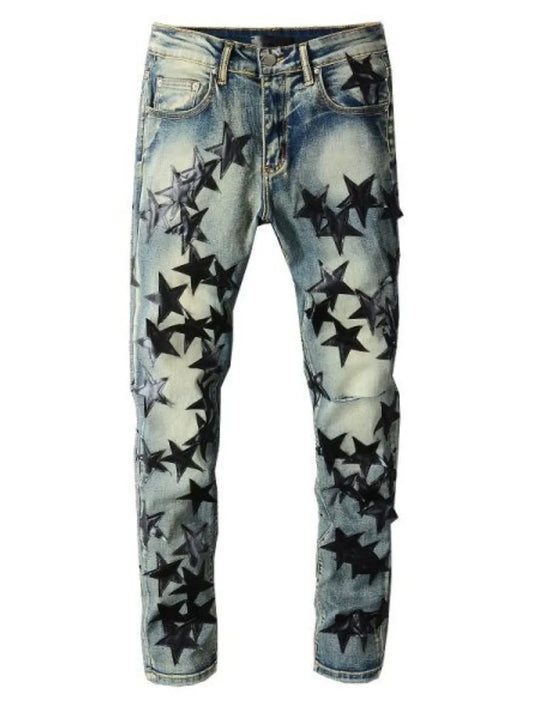 Men's Washed Star Slim Jeans - E-Esther Clothing Store
