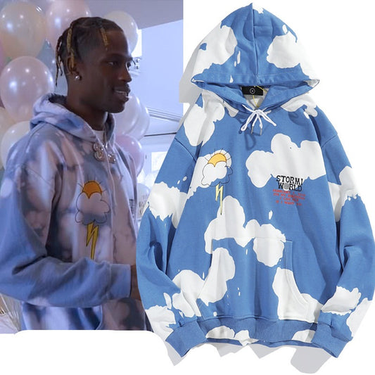 Blue Sky and White Clouds Tie Dyed Hoodie Ins Oversized Hoodie