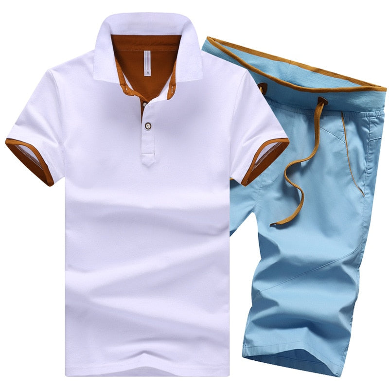 Cotton Mens Sets Summer Button Polo Shirts Sets Turn Down Mens Shorts 4XL Men Clothes 2 Piece Set Elastic Waist Shorts - E-Esther Clothing Store