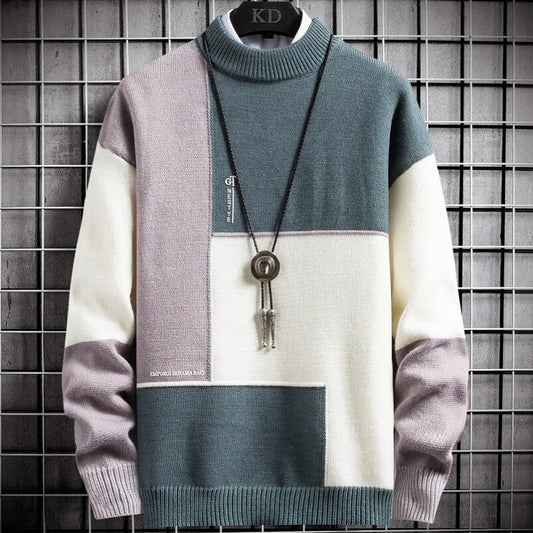 Patchwork Warm Sweater Men Turtleneck Mens