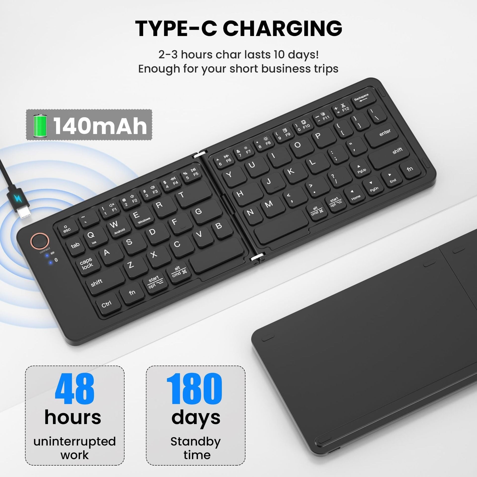 Ultra slim folding portable charging dual-mode Bluetooth keyboard with one click connection - E-Esther Clothing Store