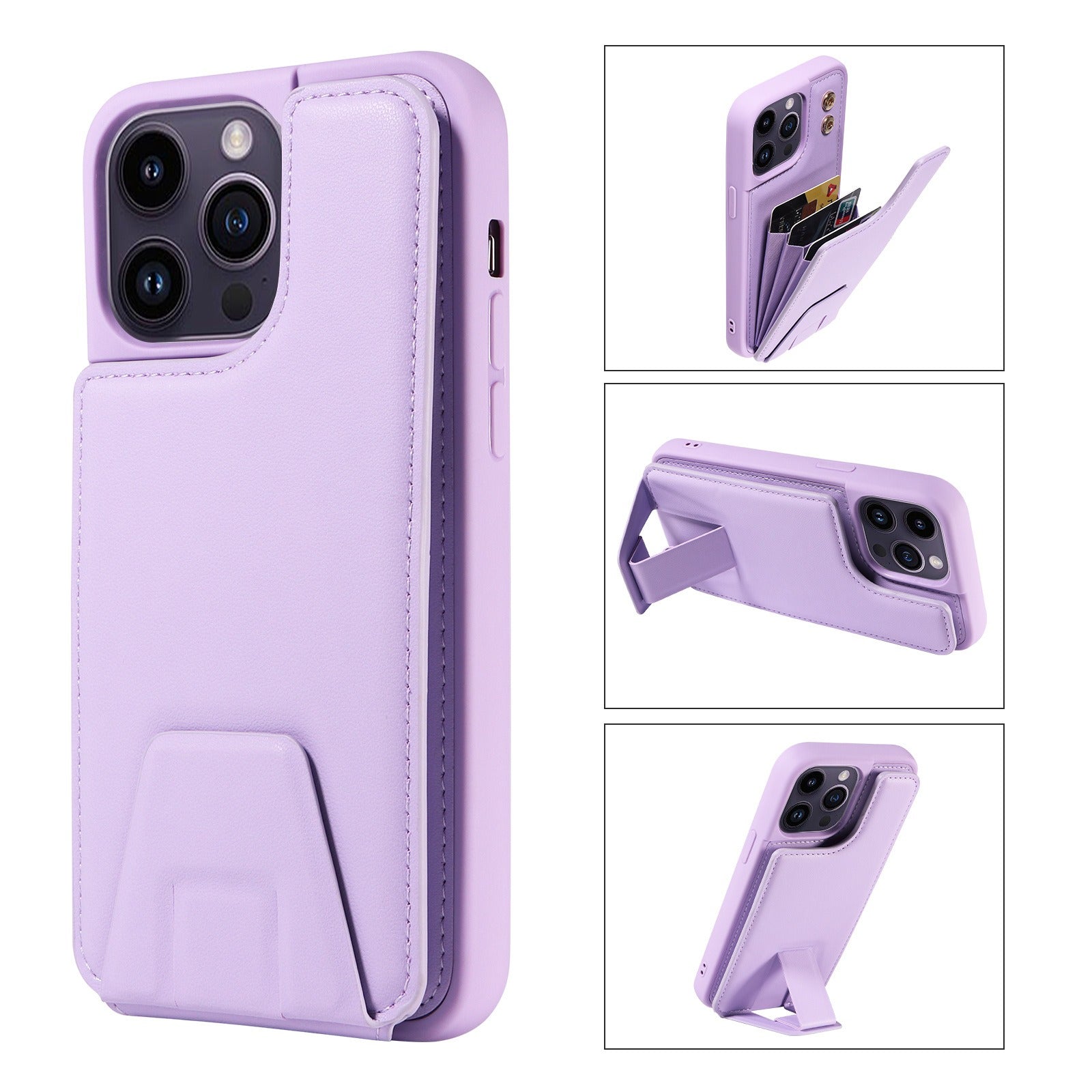 Suitable for Apple 15 phone case 13promax stand phone case adhesive leather anti drop 12 accordion card insertion phone case - E-Esther Clothing Store