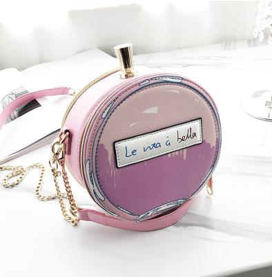 Round Letter Printed Perfume Bottle Pu Leather Casual Handbag Chain Purse Shoulder Bag - E-Esther Clothing Store