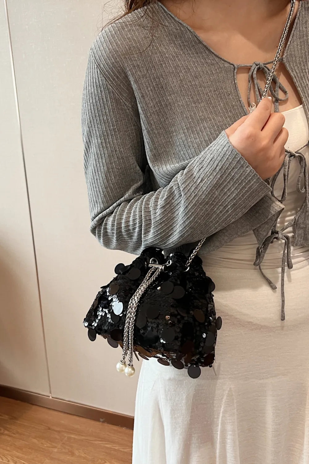 Drawstring Sequin Crossbody Bag - E-Esther Clothing Store