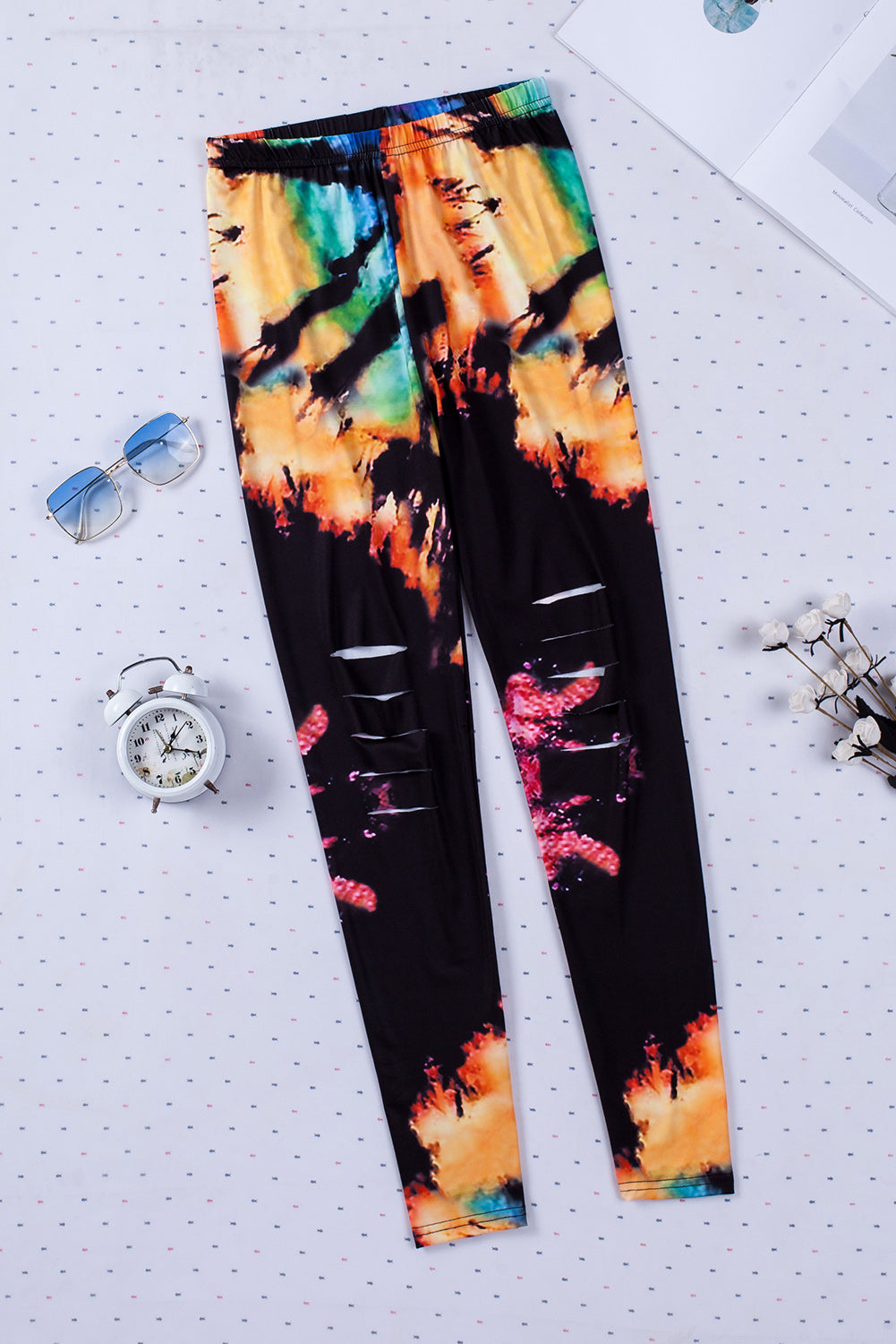 Multicolor Tie Dye Hollow Out Fitness Activewear Leggings - E-Esther Clothing Store