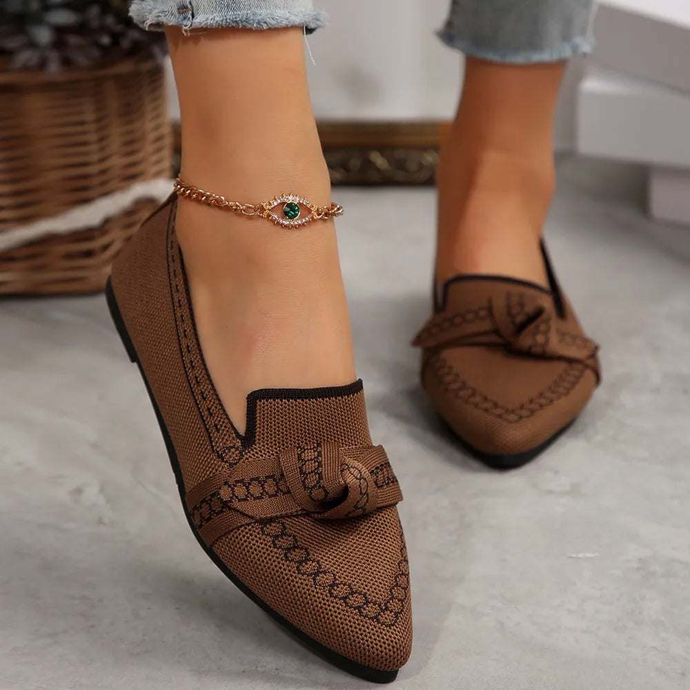 Flat sole single shoe women's set feet bow shallow mouth lazy work shoes - E-Esther Clothing Store