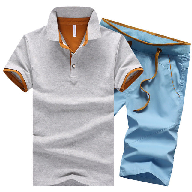 Cotton Mens Sets Summer Button Polo Shirts Sets Turn Down Mens Shorts 4XL Men Clothes 2 Piece Set Elastic Waist Shorts - E-Esther Clothing Store
