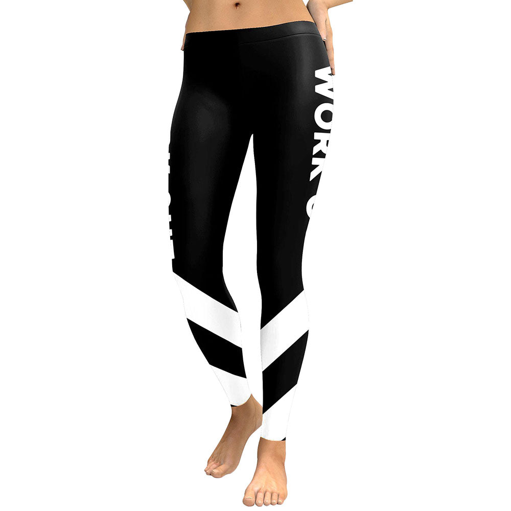 Slim New Striped Women Leggings Workout Digital Print Fitness High Waist Leggin Black White Patchwork Legging Pant - E-Esther Clothing Store