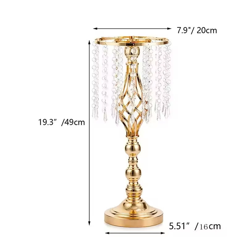 Wrought Iron Metal Flower Stand with Crystal Acrylic Beads Hanging Flower Arrangement, Gold-Plated Decoration for Wedding Tables - E-Esther Clothing Store