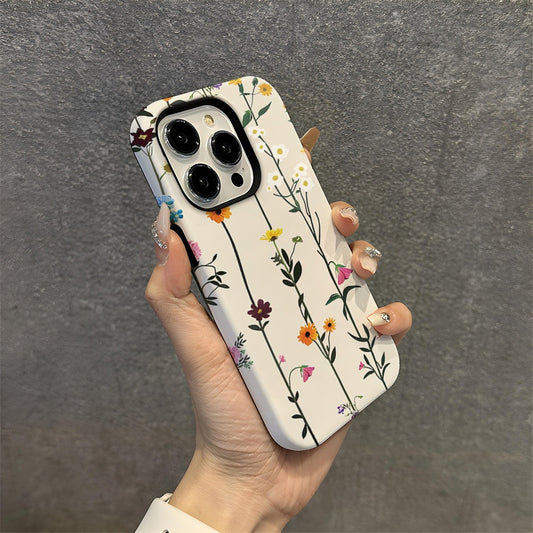 Ins Flower Phone Case Apple 15 Double Layer Film Case 13pm Hard Case 14 Women's 2-in-1 Phone Case - E-Esther Clothing Store