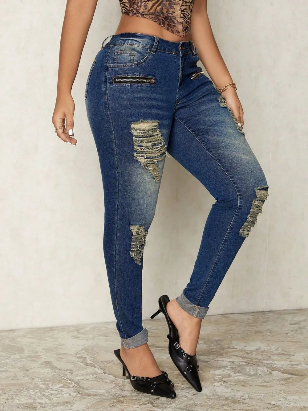 Distressed Skinny Jeans - E-Esther Clothing Store