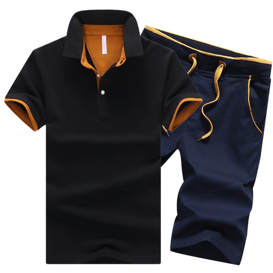 Cotton Mens Sets Summer Button Polo Shirts Sets Turn Down Mens Shorts 4XL Men Clothes 2 Piece Set Elastic Waist Shorts - E-Esther Clothing Store
