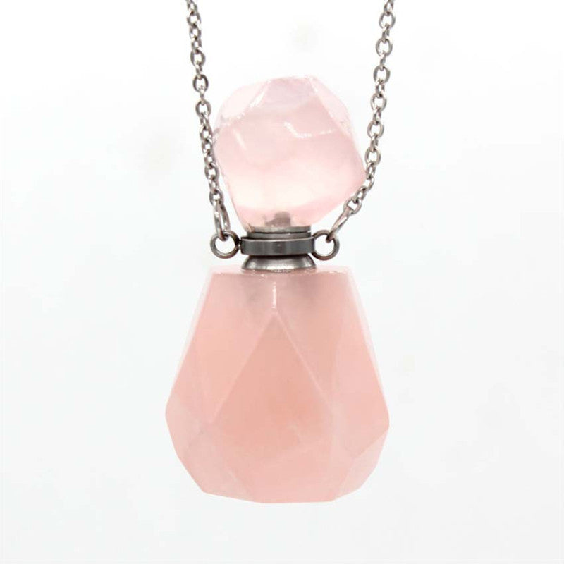 Natural Crystal Hexagonal Perfume Bottle Pendant Necklace Fluorite Pendant Essential Oil Jar Chain Necklace - E-Esther Clothing Store