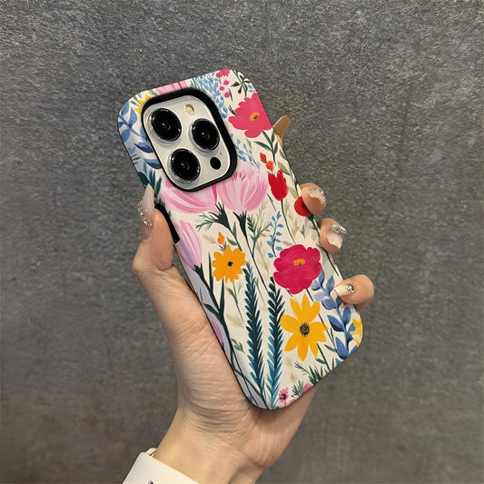 Small Fresh Women's Flower Phone Case 15pm Film Case 14pro Women's Apple 13 Protective Cover 16pro Simple - E-Esther Clothing Store