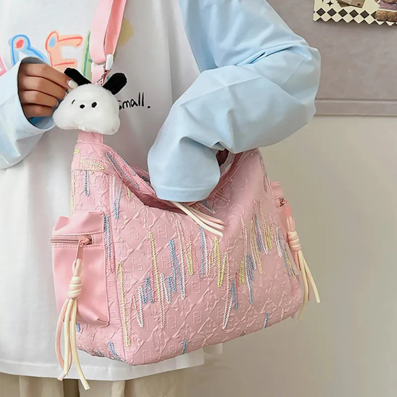 Contrast Texture Shoulder Bag - E-Esther Clothing Store