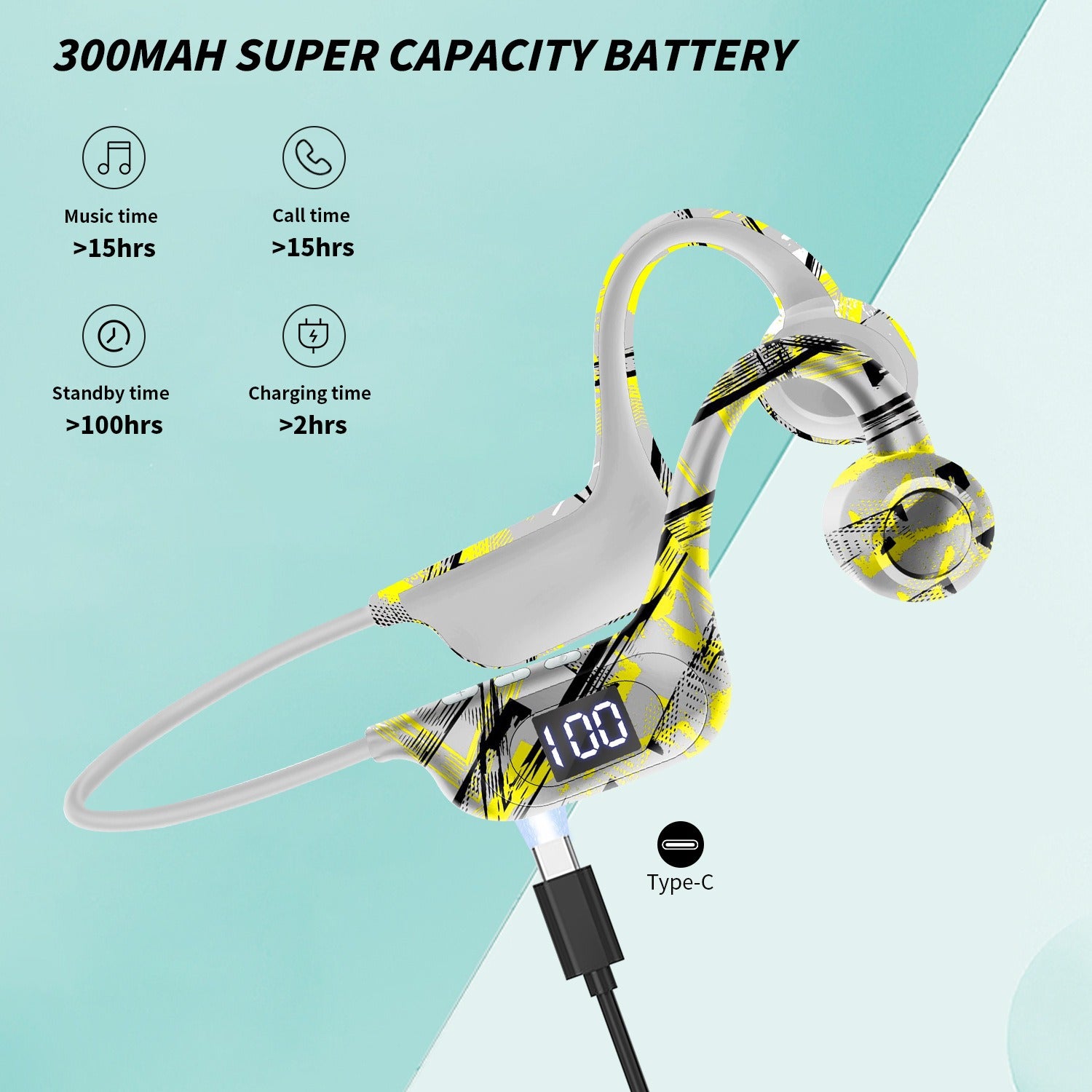 AKZ-G9 Graffiti Bone Conduction Wireless Bluetooth Earphones Insert Card Digital Display Hanging Ear Wireless Earphones - E-Esther Clothing Store