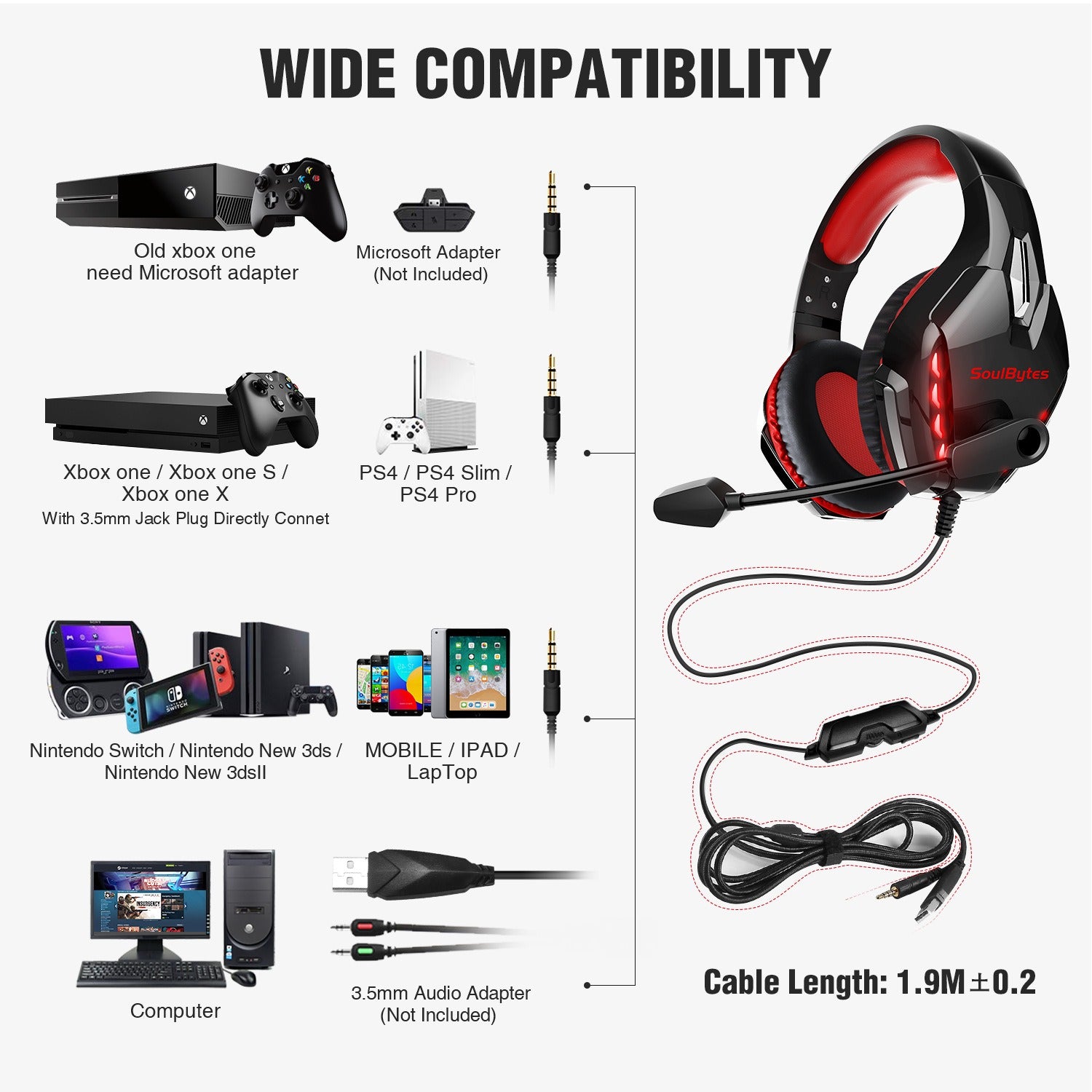 S11 Head mounted Gaming Chicken Earphones Wired Control Esports Earphones Luminous Computer Earphones - E-Esther Clothing Store