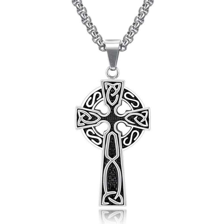 Spiral Cross Pearl Chain Necklace Titanium Steel Retro Pendant - E-Esther Clothing Store