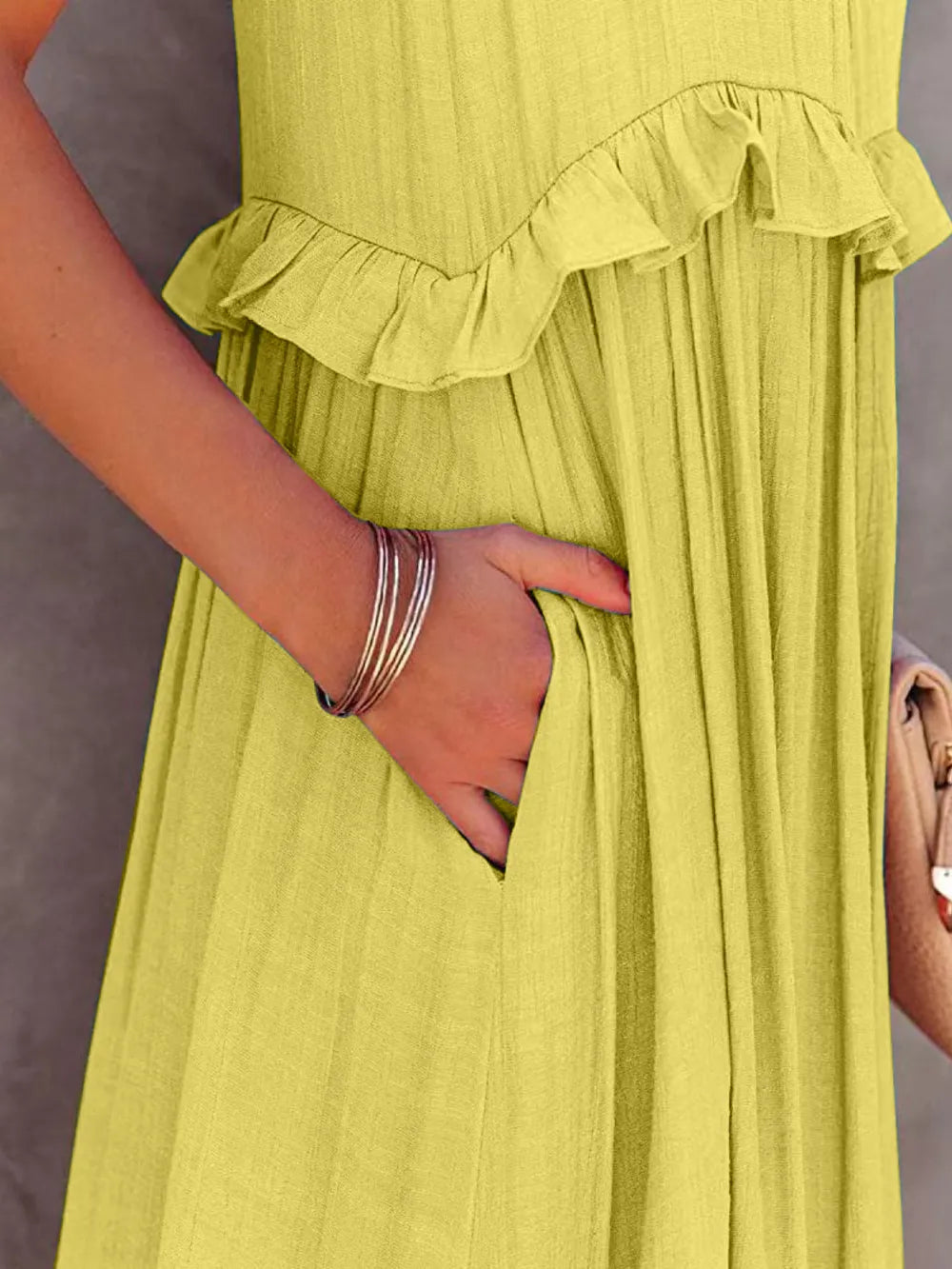 Ruffled Sleeveless Tiered Maxi Dress with Pockets - E-Esther Clothing Store
