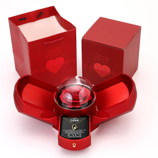 Double open rose gift box drawer style rose jewelry box angel wings Chinese Valentine's Day necklace gift box - E-Esther Clothing Store