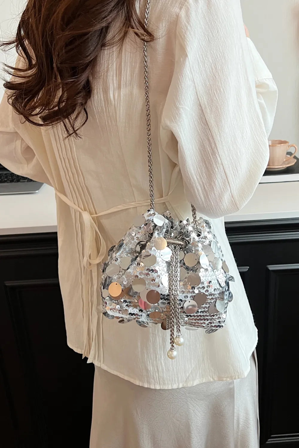 Drawstring Sequin Crossbody Bag - E-Esther Clothing Store
