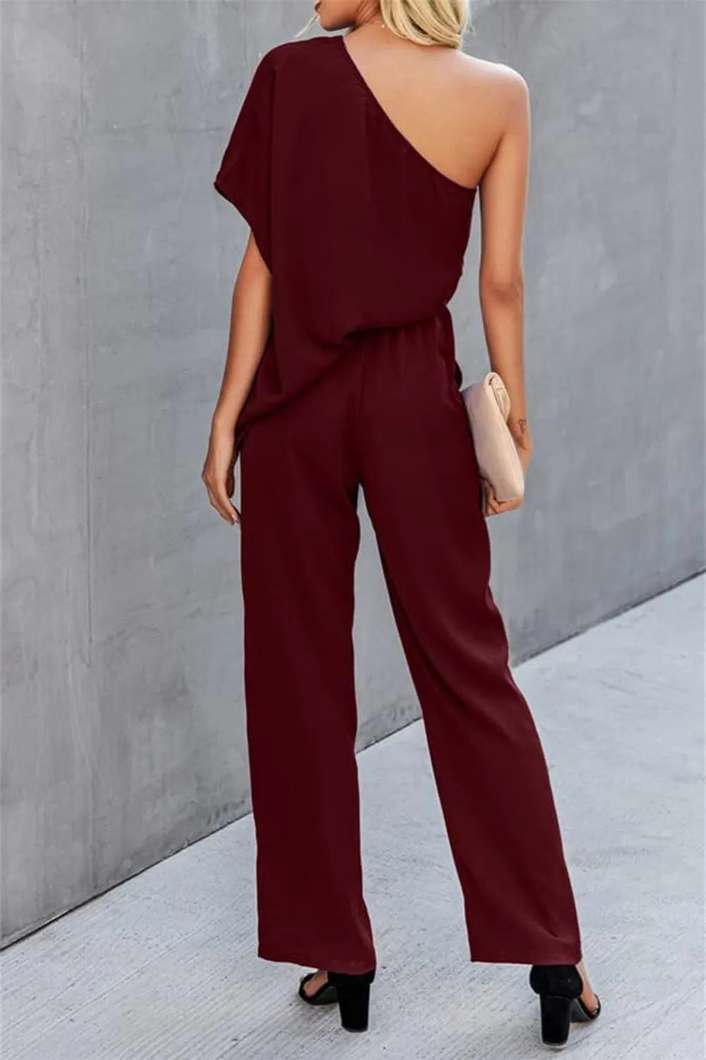 Single Shoulder Short Sleeve Jumpsuit - E-Esther Clothing Store