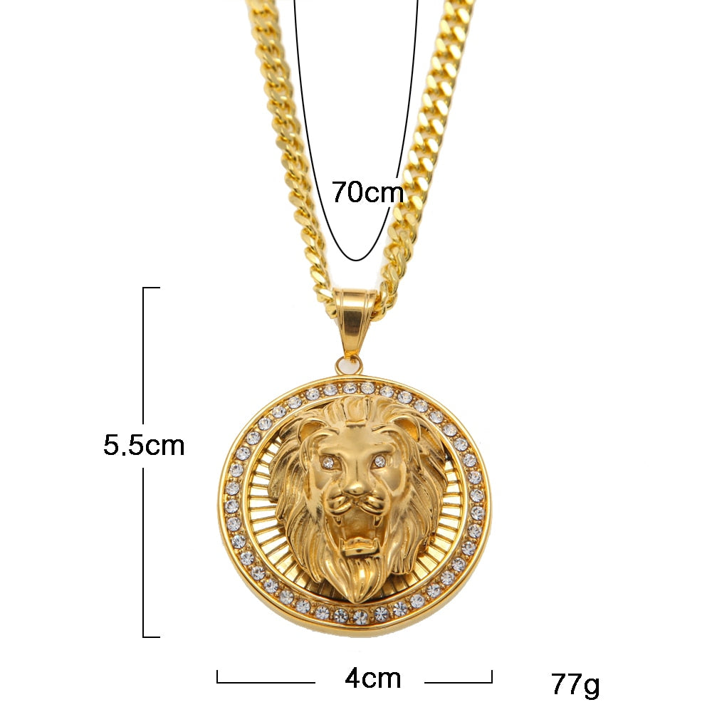 Mens Hip Hop Jewelry Iced Out Gold Color Fashion Bling Bling Lion Head Pendant Men Necklace Gold Color For Gift/present - E-Esther Clothing Store