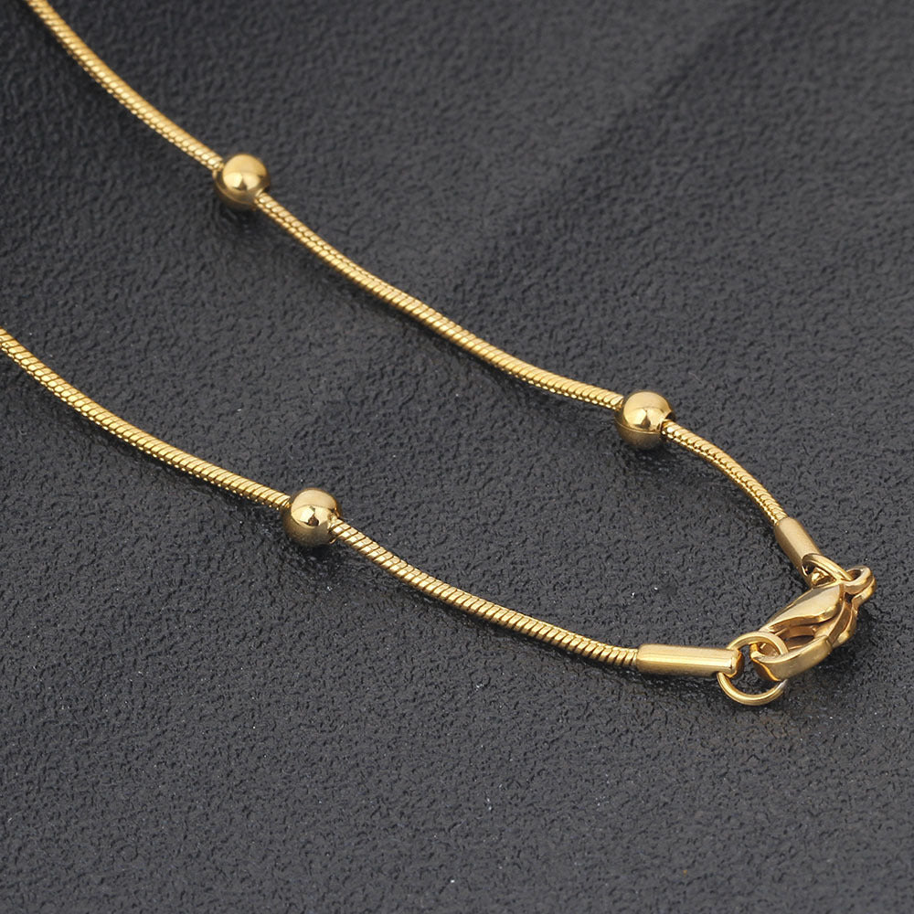 Fashion stainless steel round snake bag bead chain multi-color accessory chain necklace collarbone chain - E-Esther Clothing Store