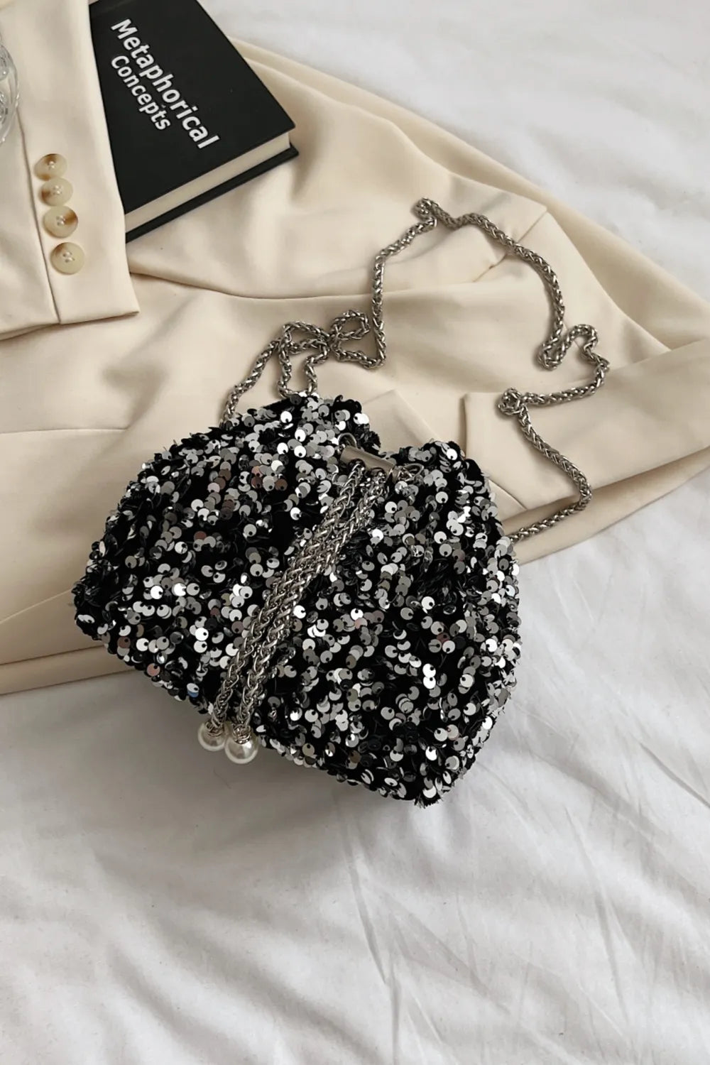 Sequin Chain Drawstring Bucket Bag - E-Esther Clothing Store