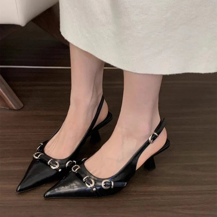 Spring and summer new one-piece buckle with toe cap sandals rear empty single shoes - E-Esther Clothing Store