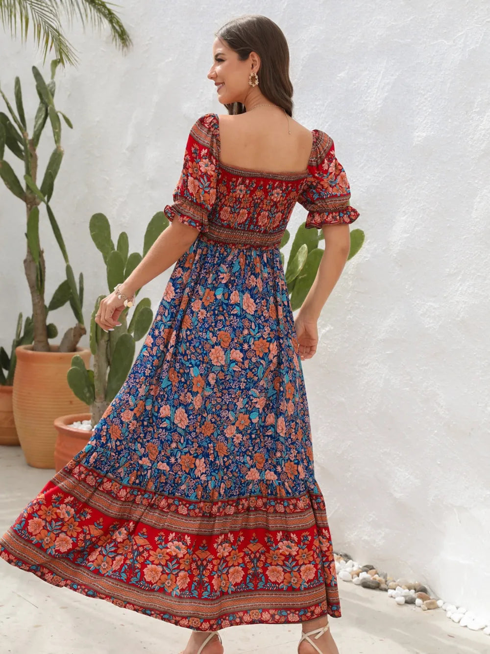 Floral Flounce Sleeve Midi Dress - E-Esther Clothing Store