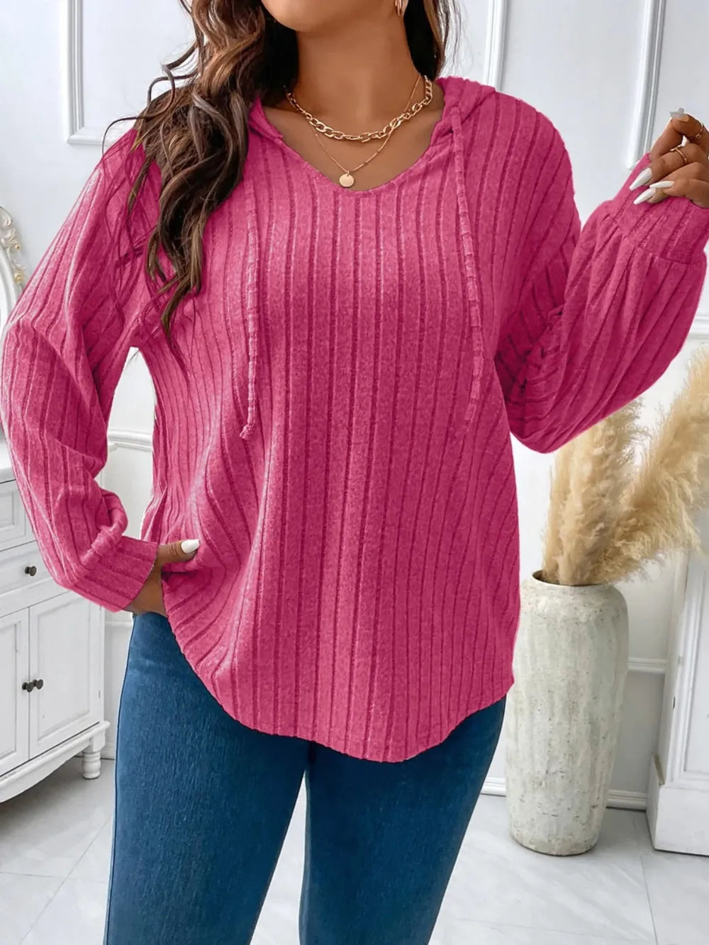 Plus Size Drawstring Dropped Shoulder Hooded T-Shirt - E-Esther Clothing Store
