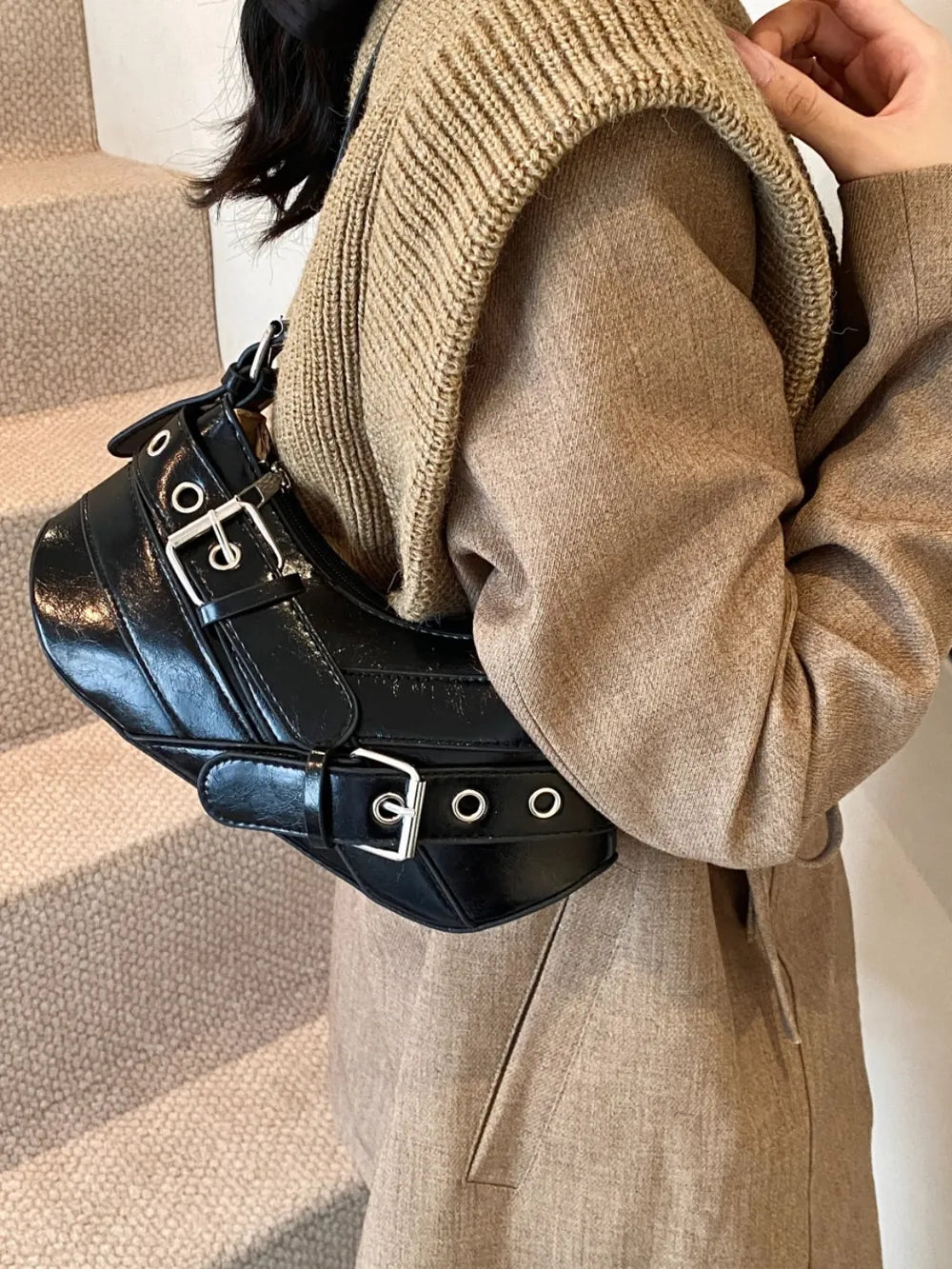PU Leather Buckle Shoulder Bag - E-Esther Clothing Store