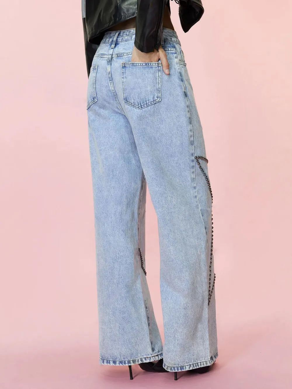 Loose retro nail bead jeans and pants - E-Esther Clothing Store