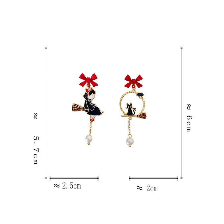 Bow cartoon character cat earrings, personalized and creative street photography drip oil earrings - E-Esther Clothing Store
