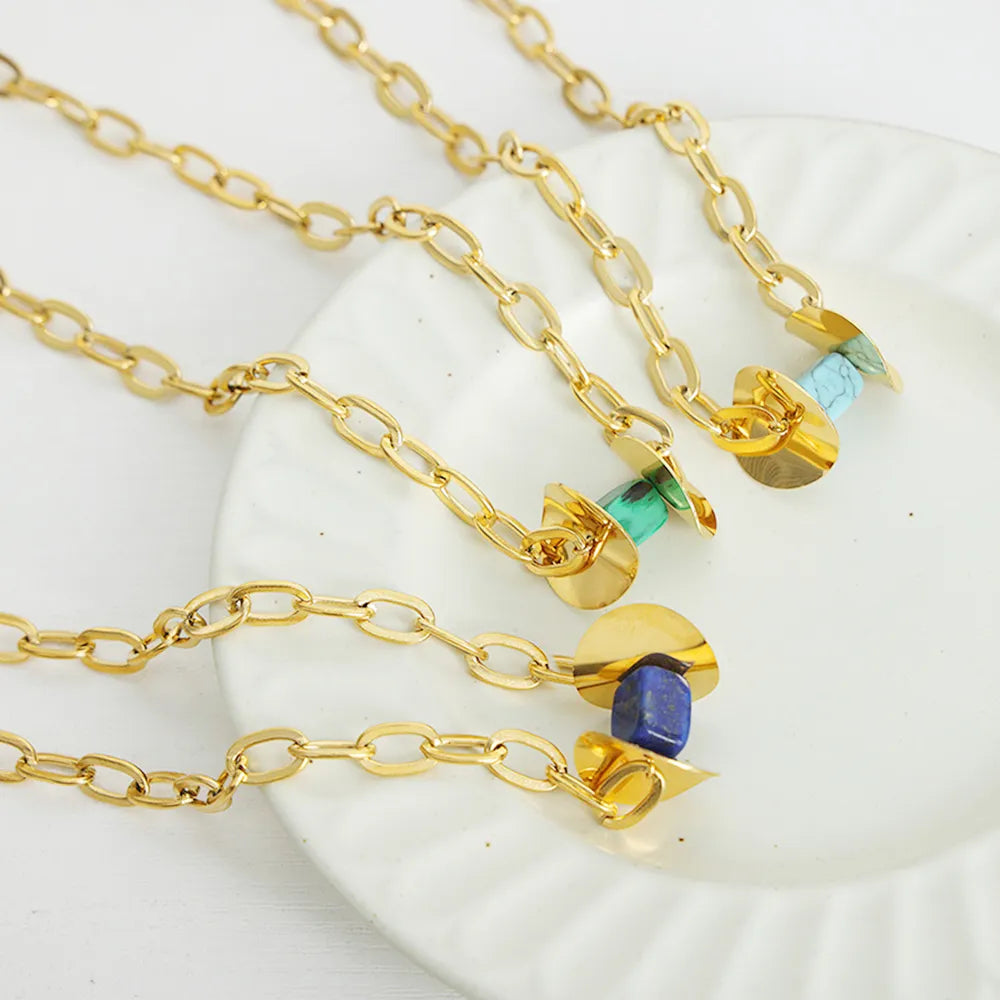 Natural Stone Pendant Titanium Steel Necklace - E-Esther Clothing Store