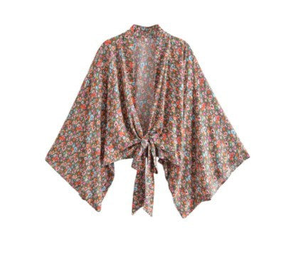 Fashionable printed V-neck batwing sleeve bohemian cover shirt - E-Esther Clothing Store