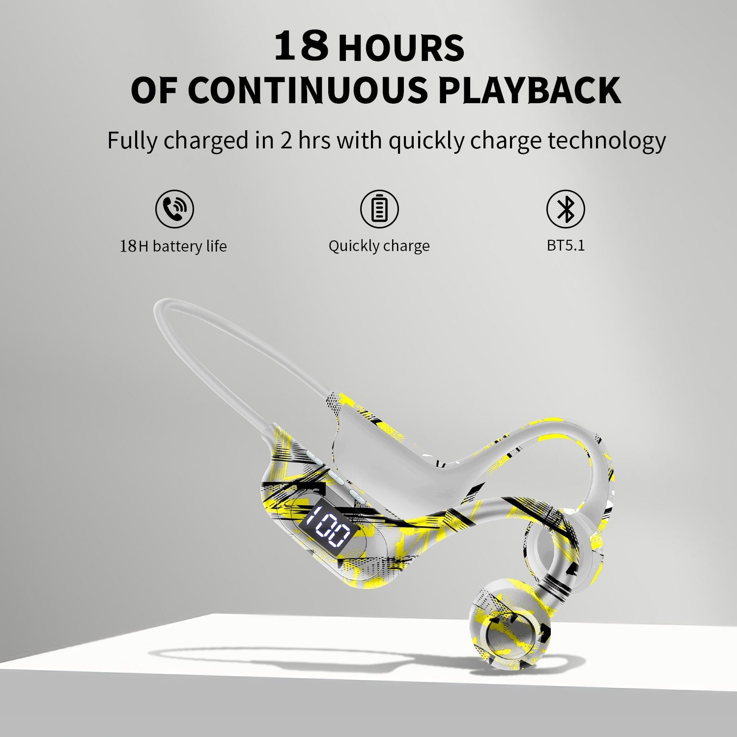 AKZ-G9 Graffiti Bone Conduction Wireless Bluetooth Earphones Insert Card Digital Display Hanging Ear Wireless Earphones - E-Esther Clothing Store