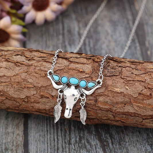 Artificial Turquoise Cow Shape Necklace - E-Esther Clothing Store