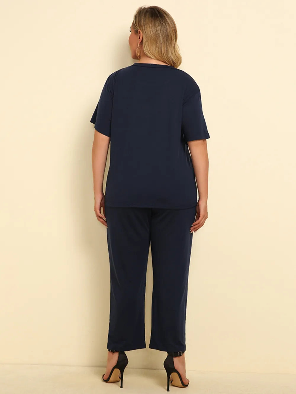 Plus Size PEACE FOREVER Short Sleeve Top and Pants Set - E-Esther Clothing Store