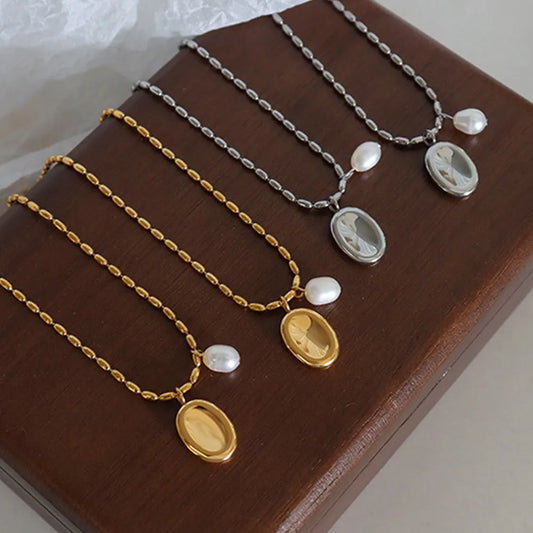 Elliptical brand niche commuting fashion titanium steel necklace women's collarbone chain - E-Esther Clothing Store