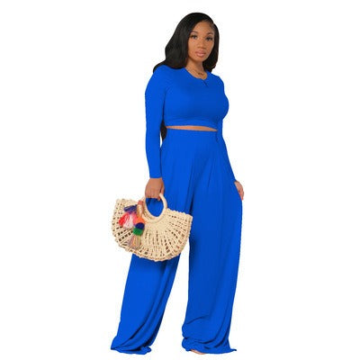 European and American Large Sized Womens Fashion Casual Wide Leg Two Piece Set for Women - E-Esther Clothing Store